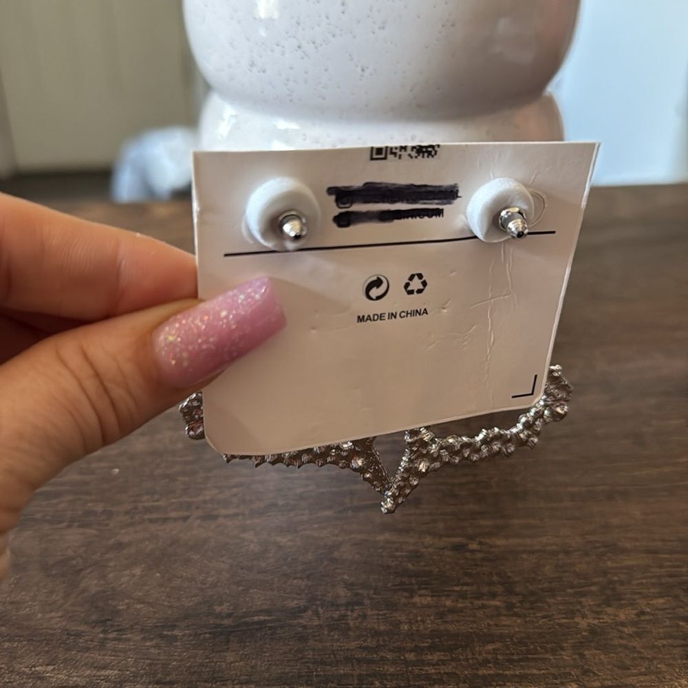 Statement Rhinestone Heart Drop Earrings - image 7